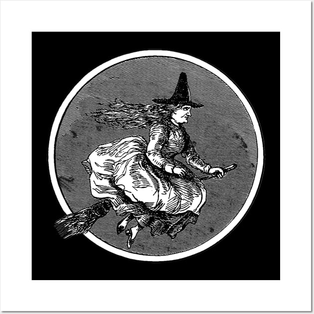 Vintage Witch on Broom Wall Art by Vintage Sketches